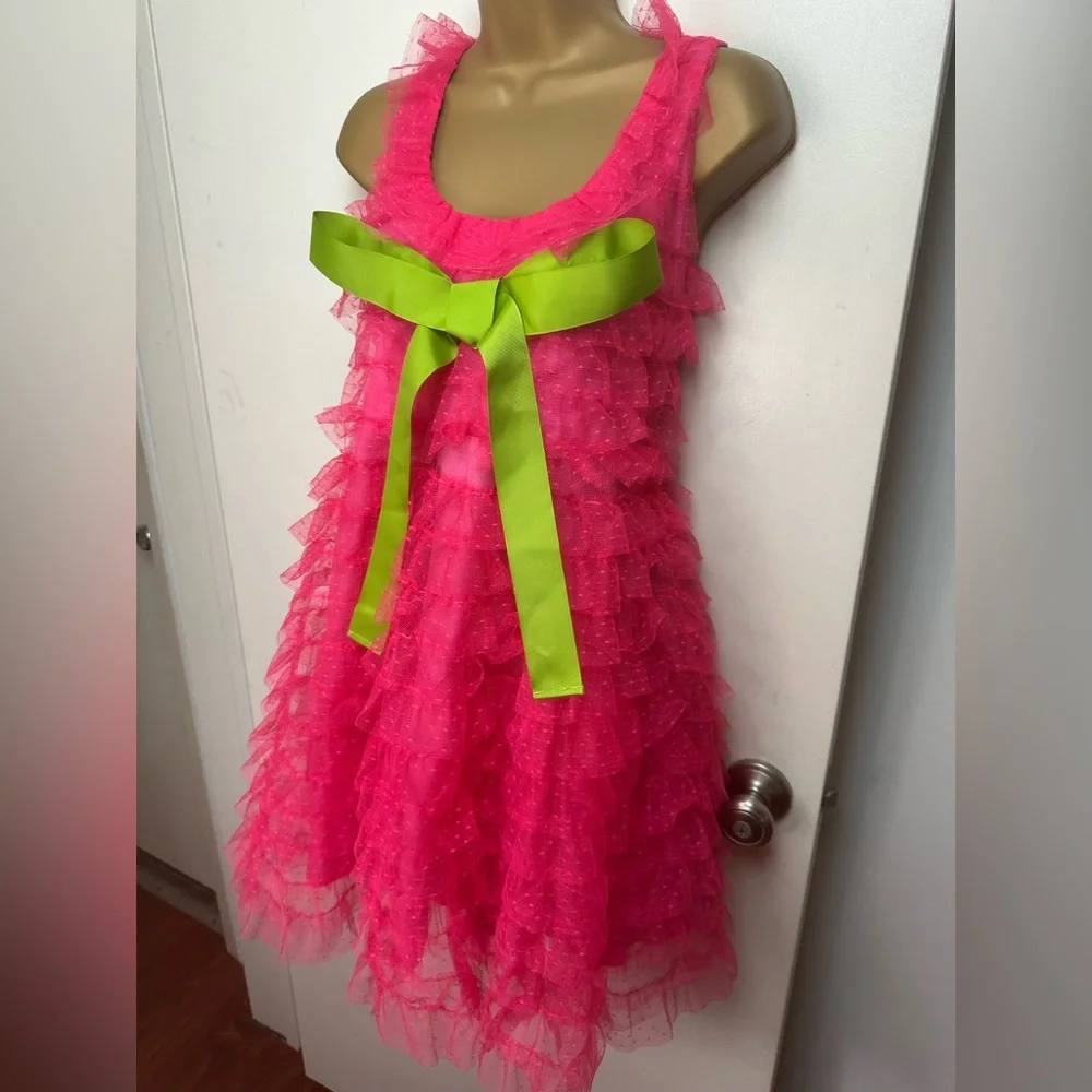 Smak Parlour X Unique Vintage1960s Hot Pink Bow Cupcake EmpireWaist Dress NWOT M - Picture 5 of 16